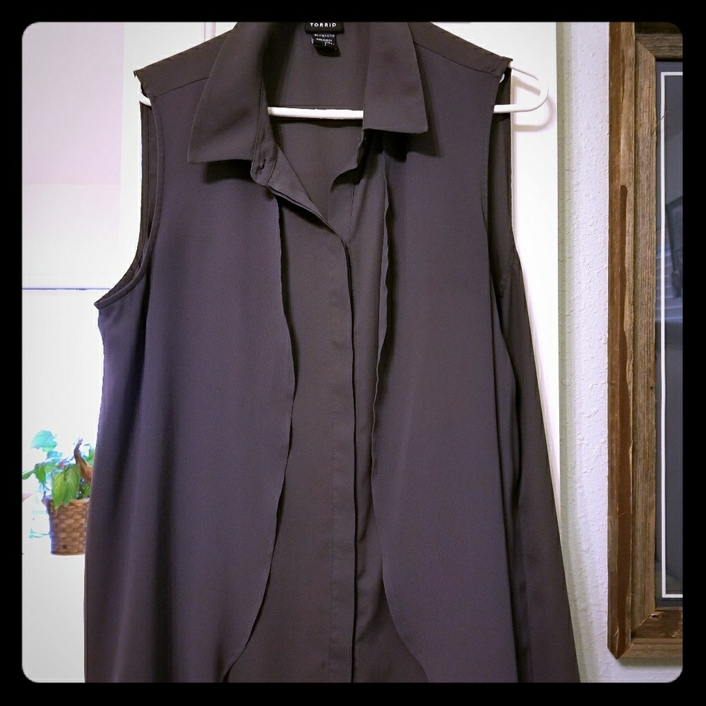 Torrid. Size 1. Gray blouse,  faux shell front.